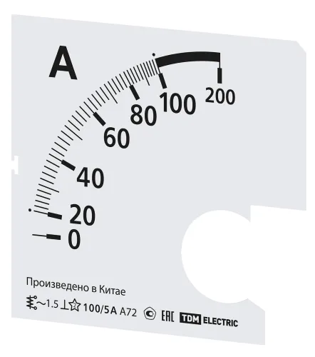 Шкала сменная для амперметра TDM Electric Ш72 100/5А-1.5