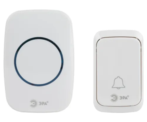 Звонок дверной беспроводной ЭРА C89 с 38 мелодиями, белый, IP20, 1 батарейка A23 и 3хААА, радиус действия 180м, Б0054090 / устройство для оповещения