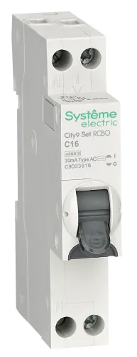 Дифференциальный автомат Systeme Electric City9 Set 1P+N 16А