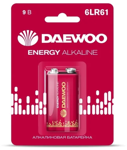 Батарейка кроны Daewoo / Дэу Energy Alkaline щелочная 6LR61 9В, 5029729, 1шт. / элемент питания