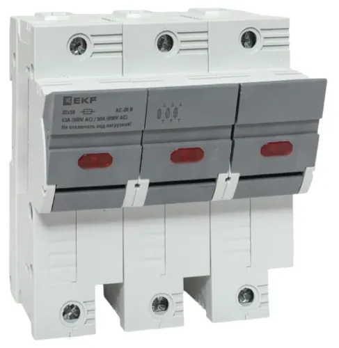 Предохранитель разъединитель EKF / ЕКФ DF 22х58 тип ПВЦ, 3 полюса, 690В, 63А, IP20 / электрика