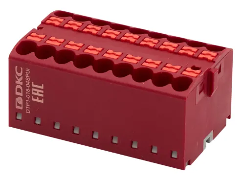 Распределительный блок DKC / ДКС крепеж на DIN-рейку, пластик красный, 28.8х21.7х47.2мм, сечение 0.2-4мм2, 18 контактов, 24А / кросс модуль