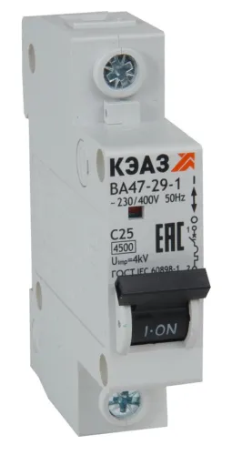 Автоматический выключатель КЭАЗ ВА47-29-1C16-УХЛ3 модульный, 1P 6А характеристика С 4.5кА, 6259473 / электроавтомат