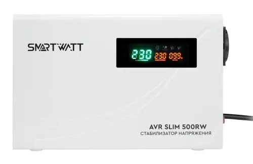 Стабилизатор напряжения SMARTWATT / Смартватт AVR SLIM 500RW релейный однофазный, настенный, в металлическом корпусе белый, 260x170x90мм, входное напряжение 100-260В, 500Ва / электрика