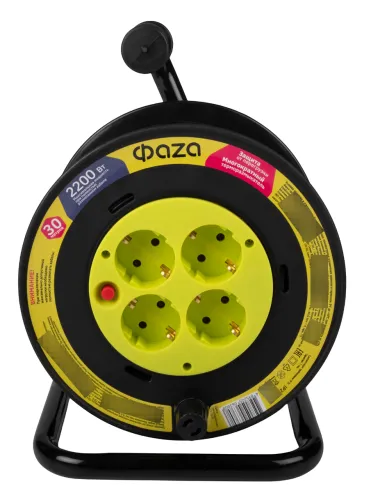 Удлинитель силовой на катушке Фаzа / Фаза CRG-04-3000, провод ПВХ черный, 4 розетки, 230В, 10А IP20, 30м / электрика