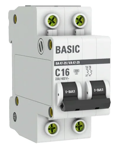 Автоматический выключатель EKF Basic ВА47-29 2P 16A C 4.5kA