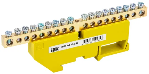 Шина IEK / ИЕК, PE земля на DIN-изоляторе, латунь, 18 соединений, 89х12х42мм, 100А, YNN10-69-18D-K05 / соединитель проводов