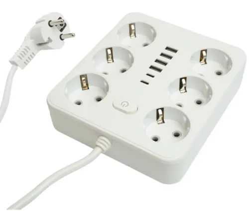 Удлинитель бытовой Stekker HM09-66-02 Home 49982, 4USB+2Type-C, 6 розеток