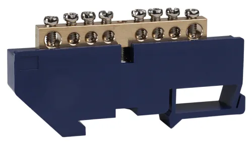 Шина КЭАЗ OptiKit BB-D-N-DIN-8-6х9-синий нулевая с изолятором, винты никелированная сталь, 8 контактов, DIN-рейка, 100А / соединитель проводов