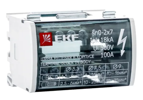 Шина EKF / ЕКФ PROxima N нулевая в корпусе, 2×7 100А, sn0-2x7 / соединитель проводов
