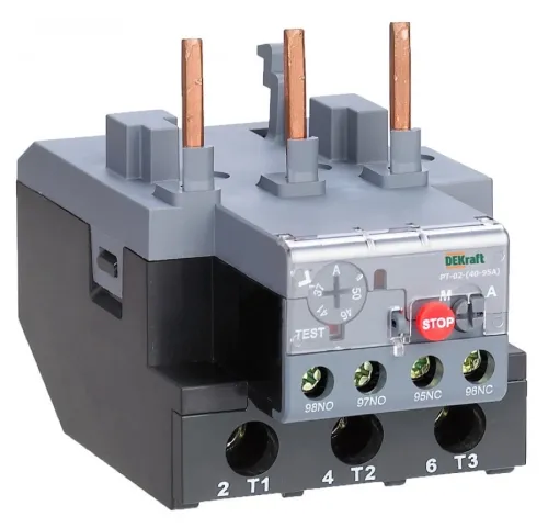 Реле тепловое DEKraft / Де Крафт РТ-02 для контакторов 40А-95А 37А-50А, пластиковый корпус, серый, 119х72х83мм / электрика
