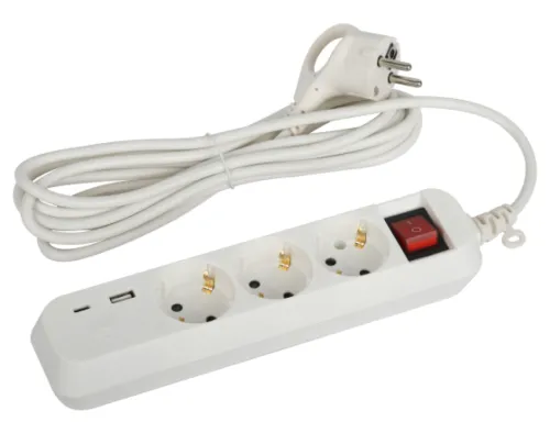 Удлинитель ЭРА UB-3es-5m-USB, 3 розетки, 5м, белый