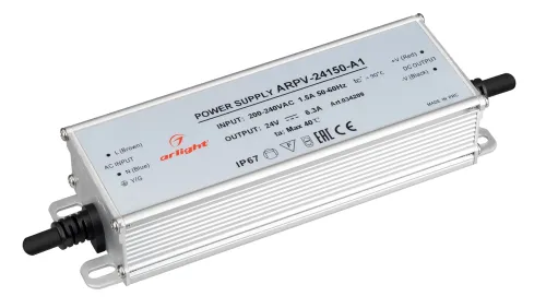 Драйвер Arlight / Арлайт ARPV-24150-A1 для светодиодных изделий, влагозащищенный в металлическом корпусе, серый, 174х56х36мм, 6.25А, 150Вт, 24В, IP67 / блок питания