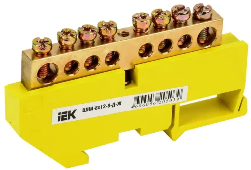 Шина IEK ШНИ-8х12-8-Д-Ж, PE земля, 125А, 8 соединений