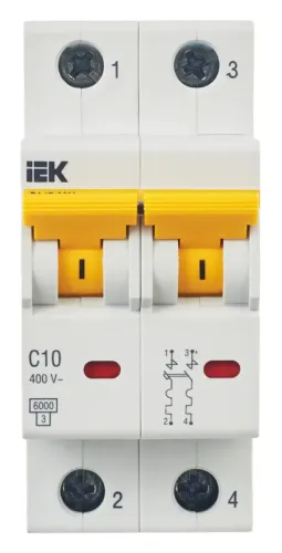 Автоматический выключатель IEK / ИЭК Karat ВА47-60M, 2P 10А характеристика C, 6кА, MVA31-2-010-C / электроавтомат