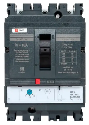 Автоматический выключатель EKF ВА-99C 100, 3P 16A, 35kA