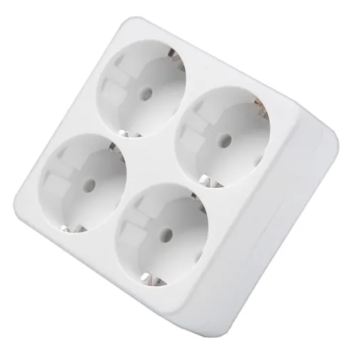 Разветвитель электрический сетевой DOMTOK / Домток прямоугольник с заземляющими контактами и защитными шторками, 4 розетки, 250В 3500Вт, белый, 2661
