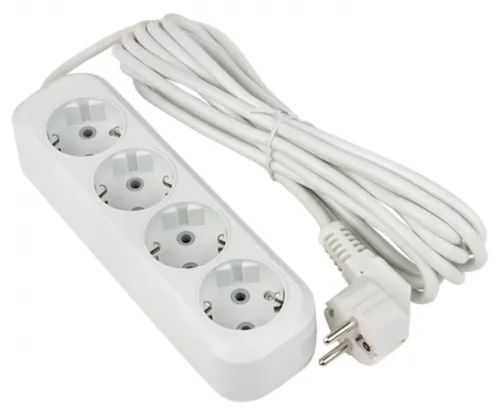 Удлинитель бытовой EKF / ЕКФ PROxima Эксперт ПВС 3х1мм2 с зазeмлением, 16А 3.5кВт IP20, 5 метров 4 розетки белый, UBA16-310-4-05