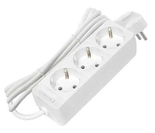 Удлинитель бытовой DOMTOK / Домток Лидер с заземлением, 2200Вт IP20, 3 метра, 3 розетки белый, 2375