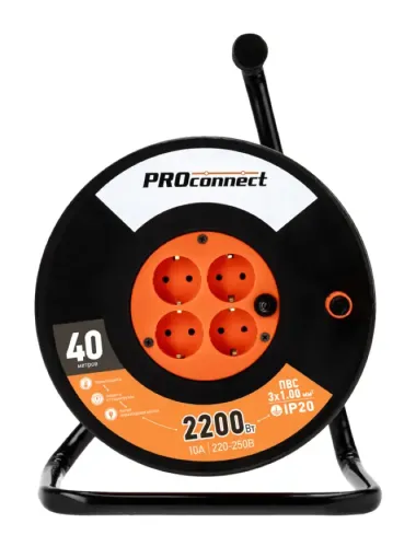 Удлинитель силовой PROconnect 3х1мм, 4 розетки, 40м, катушка