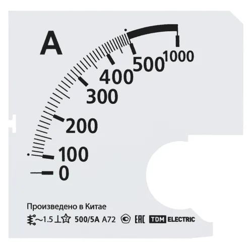 Шкала для амперметра TDM Electric Ш72 500/5А-1.5, белая