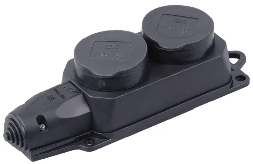 Блок розеток IEK / ИЭК Омега РБ32-1-0м IP44, 2 гнезда с защитными крышками, каучук PKR62-016-2-K02 / колодка электрическая для удлинителя