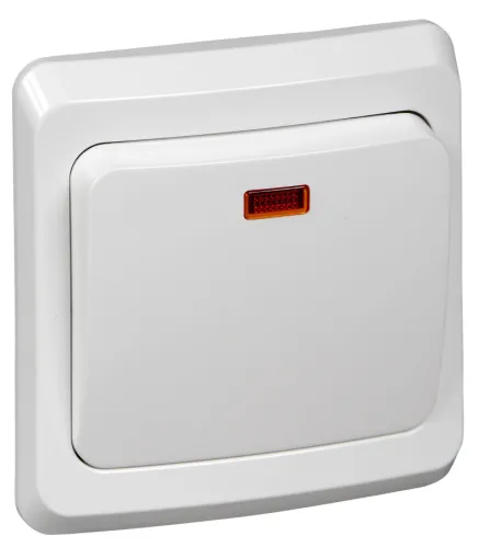 Выключатель Systeme Electric / Систем Электрик ЭТЮД с подсветкой, 10А IP20 250В, белый 81х81х47мм одноклавишный, BC10-005B / переключатель