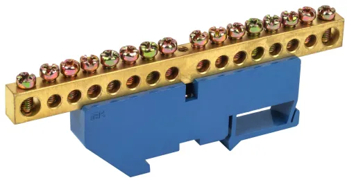 Шина IEK / ИЭК ШНИ-8х12-16-Д-С нулевая синий изолятор, контактная группа качественная латунь, 132х45.4х88.5мм, DIN-рейка, 1×16 125А, YNN10-812-16D-K07 / соединитель проводов