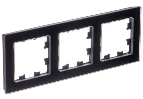 Рамка электроустановочная Systeme Electric / Систем Электрик AtlasDesign Nature ATN361003, натуральное стекло черная, 3 поста / для розеток и выключателей / электроустановочное изделие