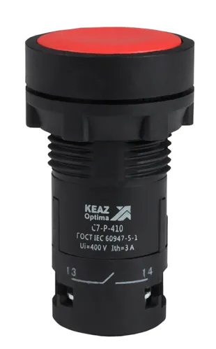 Кнопка управления КЭАЗ OptiSignal Compact D22 C7-P-410, красная 1НО XB7NA41, IP40, 362033 / кнопочный пост