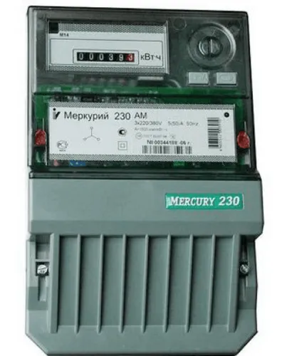 Счетчик электроэнергии Меркурий 230 АМ-03 трехфазный однотарифный ОУ шкаф, 170х74х258мм, 380В, 5-7.5А, 220000ч / электросчетчик