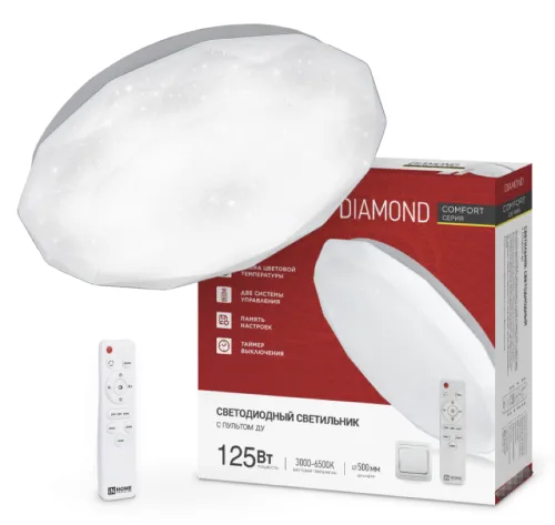 Светильник настенно-потолочный IN HOME / Ин Хоум COMFORT DIAMOND с пультом ДУ накладной, светодиодный, 125Вт 3000-6500K 10000Лм IP40, 4690612059488 / панель освещения