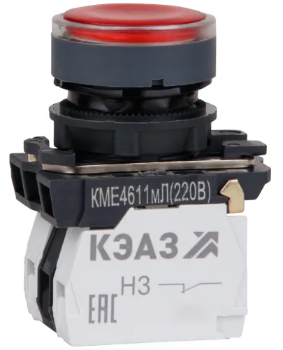 Кнопка управления КЭАЗ КМЕ4611мЛ плоская без фиксации, красная, 220В IP65, 248251 / кнопочный пост
