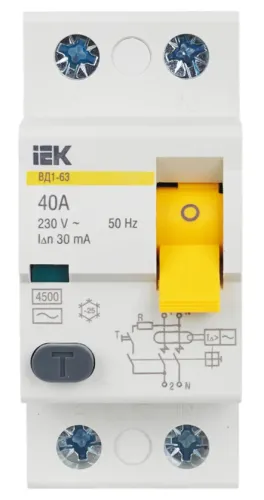 УЗО IEK ВД1-63 двухполюсный, 40A 30мА IP20 тип AC