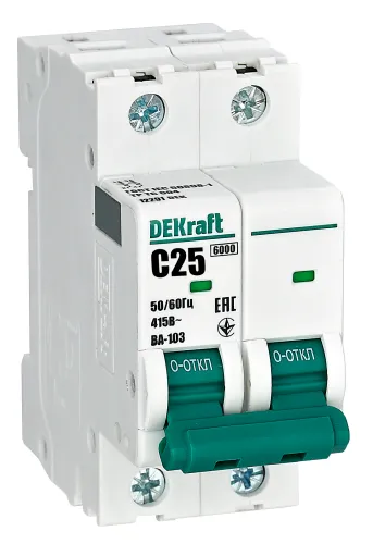 Автоматический выключатель DEKraft / ДеКрафт ВА-103, 2P 20А характеристика C, 6кА, 12290DEK / электроавтомат