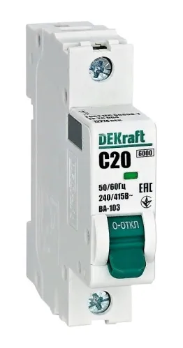 Автоматический выключатель DEKraft ВА-103 1P 20A 6kA 12274DEK