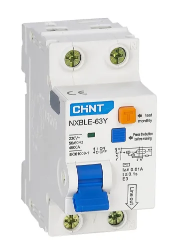 Дифференциальный автомат CHINT NXBLE-63Y 1П+N 30мА 20А 4.5кА