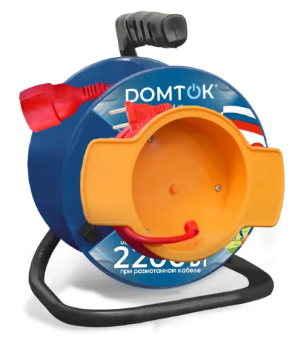 Удлинитель силовой на катушке DOMTOK / Домток с выносной розеткой красный, 2200Вт 50м, 2430 / электрика