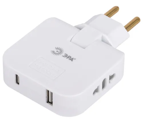 Разветвитель сетевой ЭРА SPF-2-FL-USBC, 2 USB, 2200Вт 10А, белый