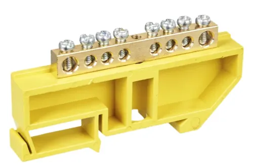 Шина IEK ШНИ-6х9-6-Д-Ж, PE земля, латунь, 8 соединений, 100А