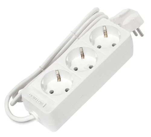 Удлинитель бытовой DOMTOK / Домток Лидер с заземлением, 2200Вт IP20, 1.5 метра, 3 розетки белый, 2373