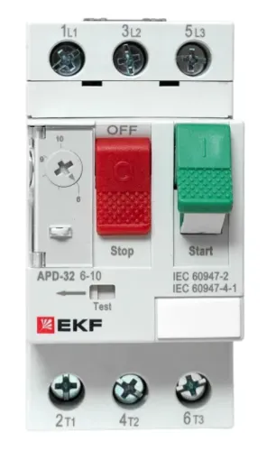 Пускатель ручной кнопочный EKF / ЕКФ PROxima АПД-32 с термомагнитным расцепителем, в пластиковом корпусе, серый, 3 полюса, 600В, 10А, IP20