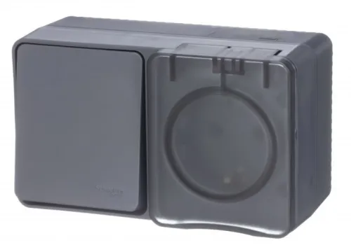 Блок System Electric AtlasDesign Profi IP54, антрацит, 250В, 10/16А