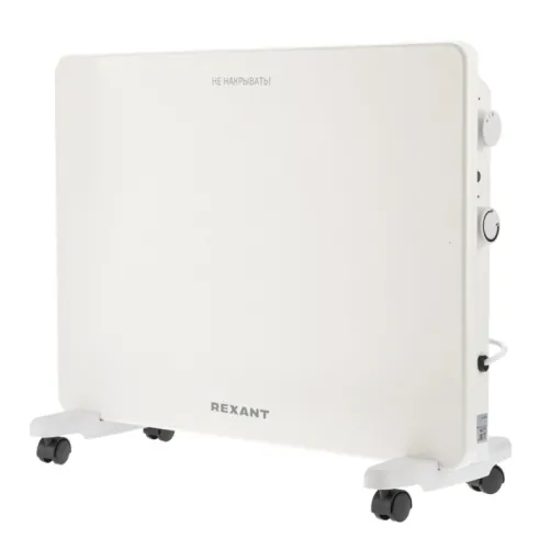 Конвектор электрический REXANT / Рексант с механическим термостатом в металлическом корпусе, Х-нагревательный элемент, белый, размер 435х462х25мм, мощность 1000Вт / обогреватель для дома