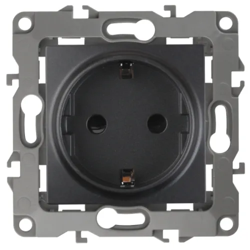 Розетка силовая штепсельная ЭРА 12-2102-05, 16А 250В IP20 антрацит 2P+E Schuko с заземлением и шторками, Б0014691 / электрооборудование