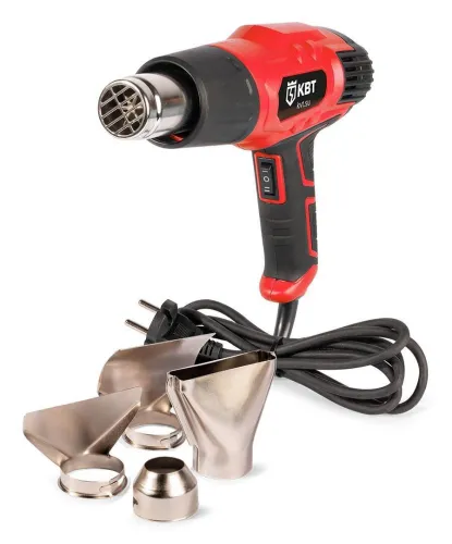 Строительный фен КВТ TT-2000-1 Профи пистолетный, с регулировкой температуры и с комплектом из 4 насадок, красный, 500°С, мощностью 2000Вт / инструменты