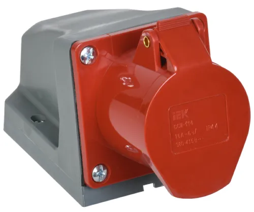 Розетка силовая IEK ССИ-114, красная 3Р+РЕ 16А 380-415В IP44