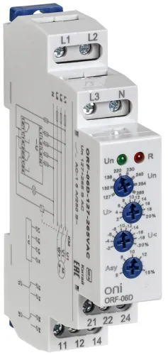 Реле контроля фаз ONI ORF-06D, трехфазное, серый, 127-265В
