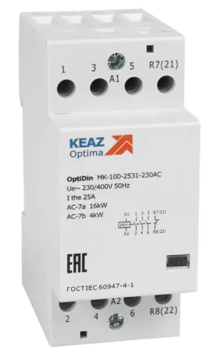 Контактор КЭАЗ OptiDin MK-100-2540-230AC 2 модуля 25А 321147