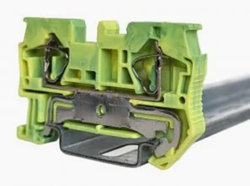 Клемма для проводов ПРОВЕНТО пружинная проходная заземляющая, 2 контакта, желто-зеленая, 4мм2, TS4E, 1шт. / зажим